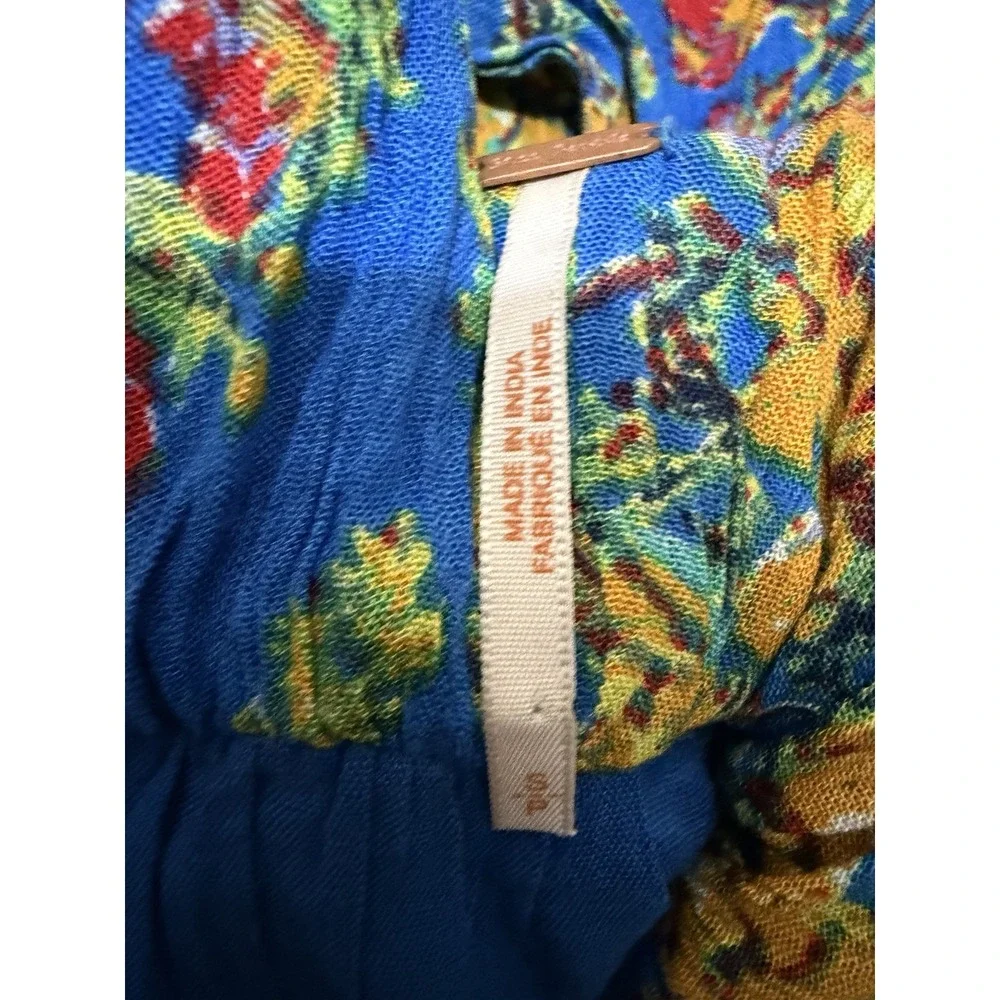 Free People Mini Dress Womens S Blue Washed Ashore Floral Open Back Party Boho